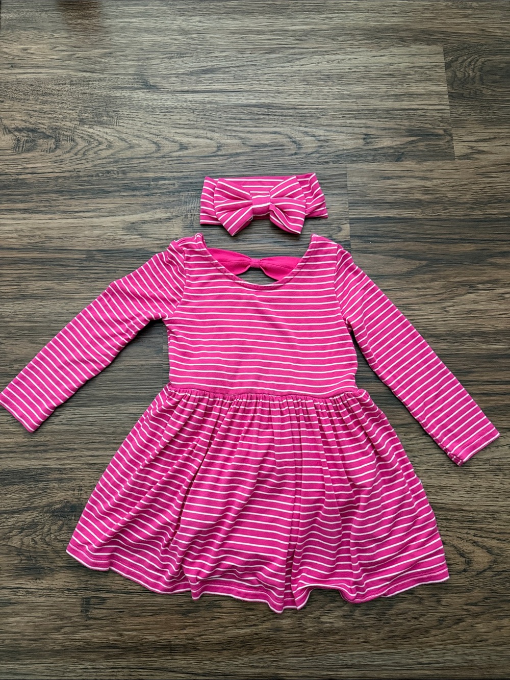 Pink punch stripes bow back skater dress with bodysuit and matching headband